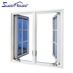 Superhouse USA style white color crank casement window french window with decoration colony bar