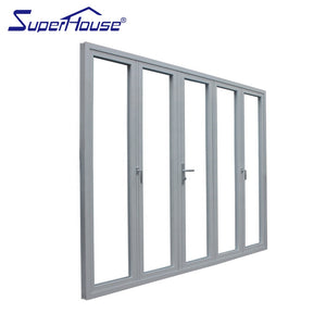 Superhouse anodized silver aluminum folding sliding glass doors