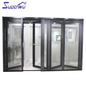 Superwu Apartment entrance doors aluminum alloy folding door with retractable flyscreen