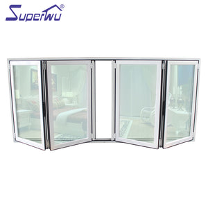 Superwu Anti theft foldable window / folding balcony window / tempered glass aluminium black frame kitchen folding window