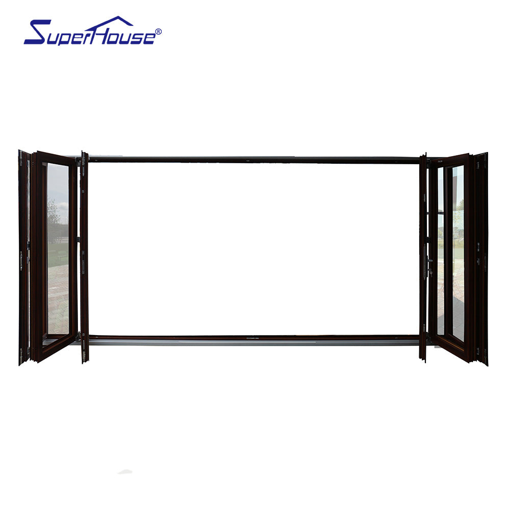 Superhouse NFRC AS2047 AS2208 Standard commercial wood color double glass aluminum folding door