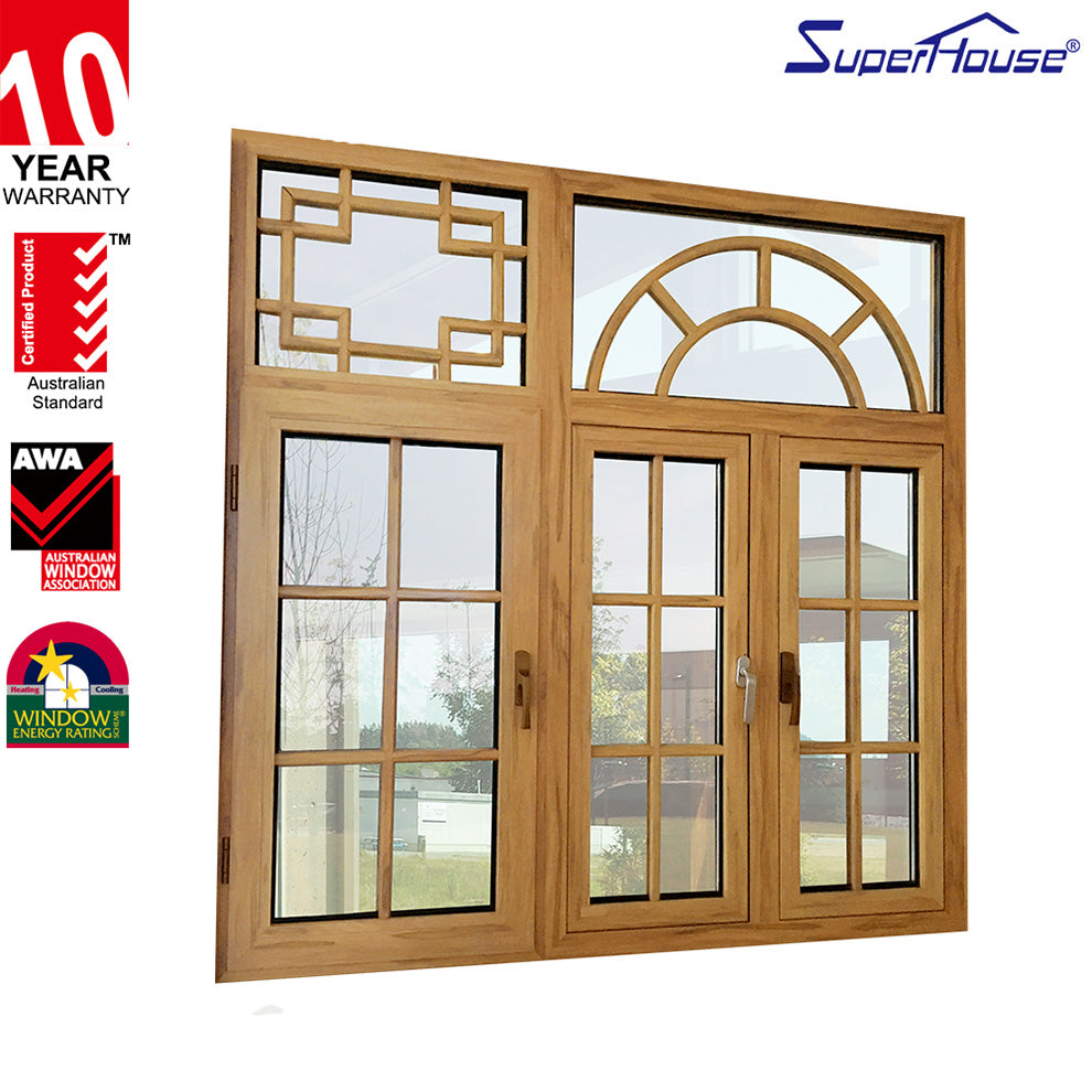 Superhouse Wooden Color Powder Coating Aluminum Casement Window