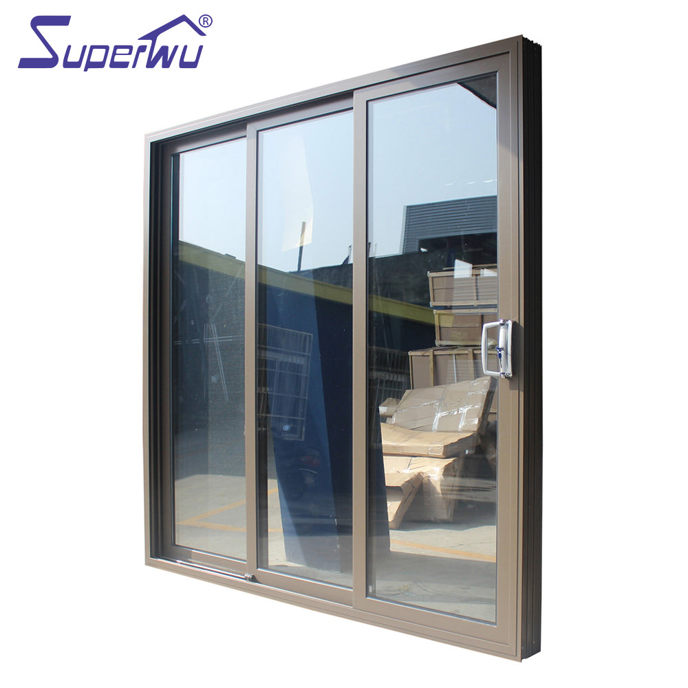 Superwu Aluminum double tempered glass three panels sliding stacking door