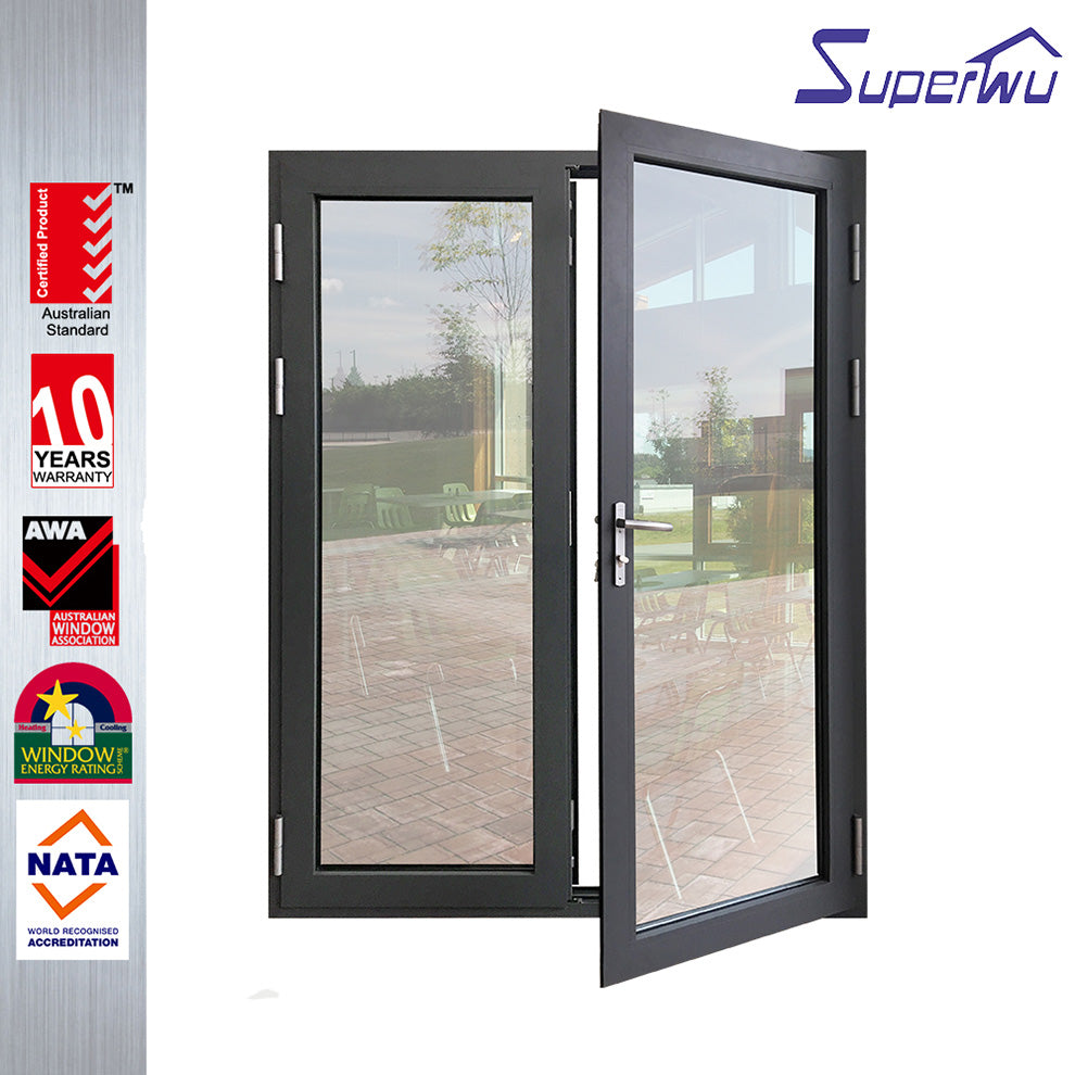 Superwu Cheap price french patio doors aluminium frame double glass exterior aluminum door