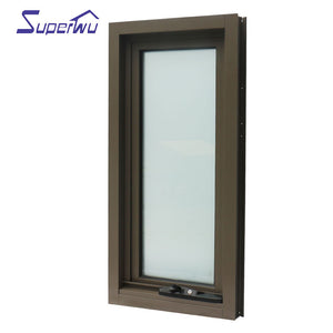 Superwu European style aluminum brown black color awning windows double glass chain winder awning window