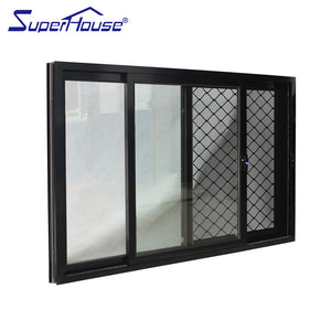 Superwu Australia standard black aluminum sliding windows with security mesh safety best sale