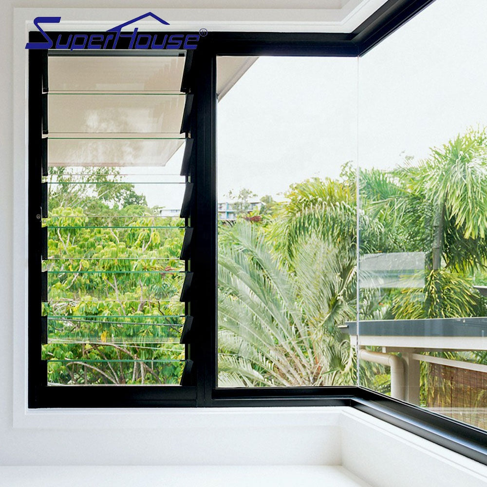 Superhouse Hot sale big size glass louvre window sidelight window corner window for villa house
