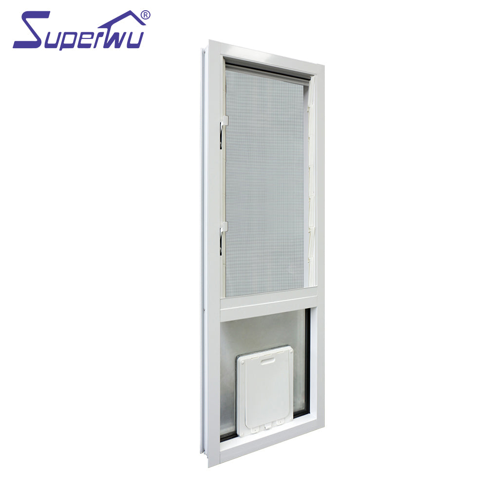 Superwu High quality Australia standard aluminum glass louver window white color profile with pet door