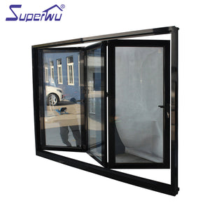 Superwu Hot sale superior quality black aluminium frame bi-folding door retractable flyscreen available