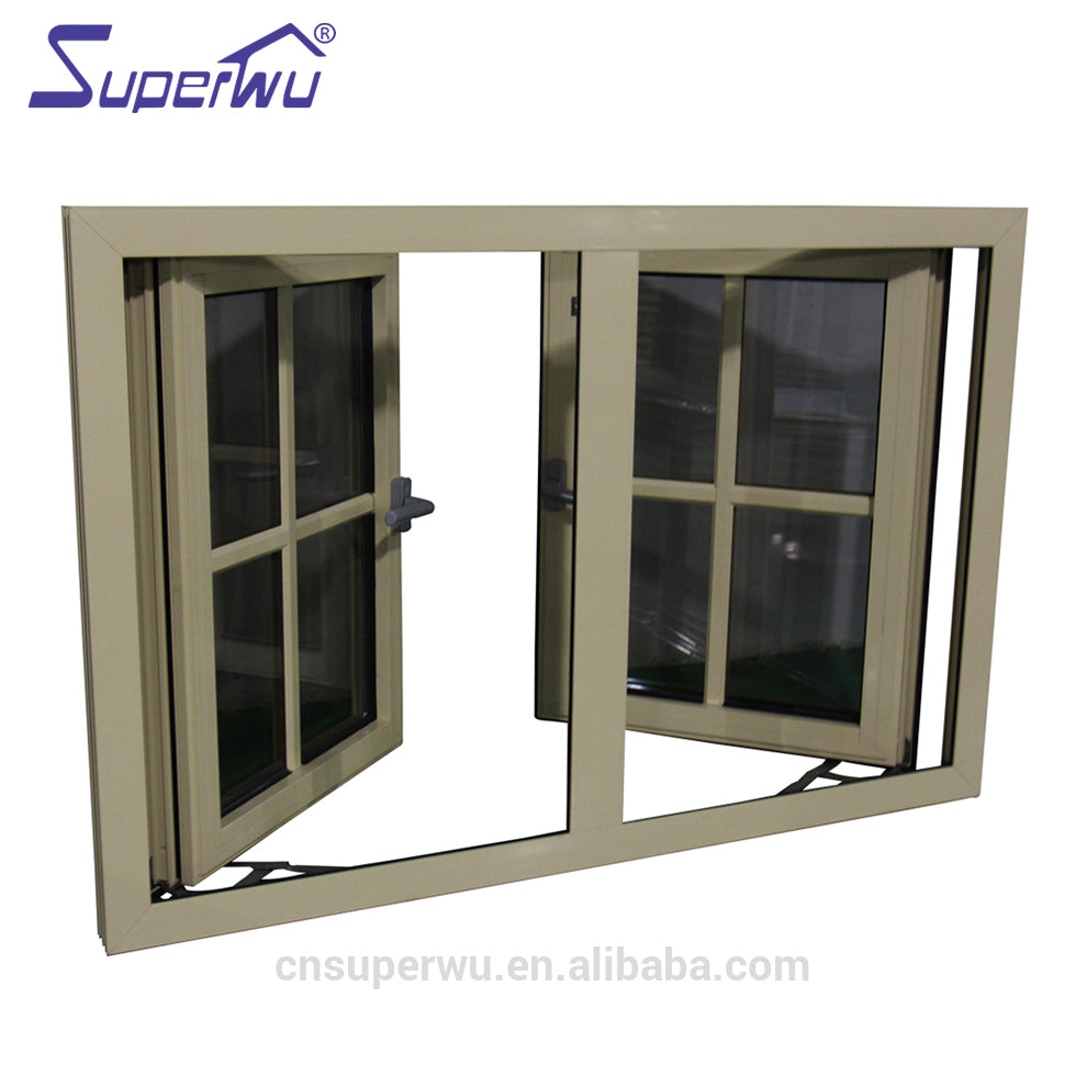 Superwu fire rated aluminum window manufacturer aluminium double glass casement windows with colonial bar