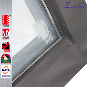 Superwu Aussie design corner turn large single panel Aluminum fixed frame window with double glaze