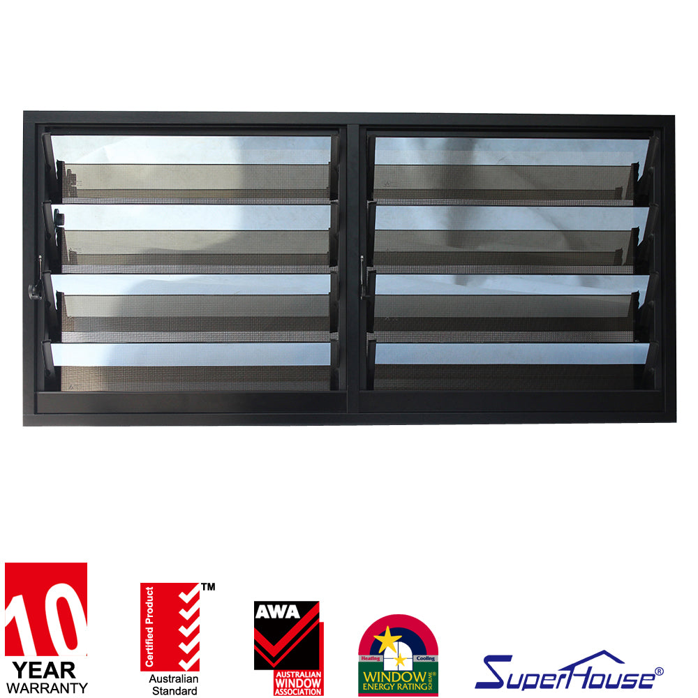 Suerhouse Australian Standard aluminium louver window with security bar and frosted glass