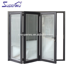 Superwu NFRC Canada standard commercial powder coating aluminum glass bi fold door with insert blinds and grids