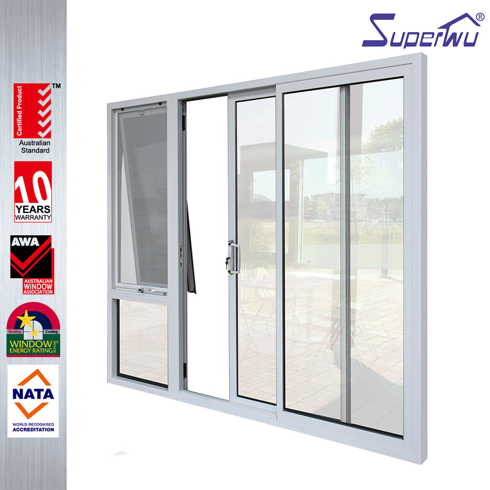 Superwu Front safety door design glass door double glass sliding door with awning window design