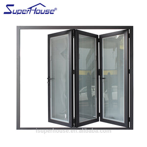 Suerhouse Aluminum framed folding bifold double glass door with venetian blinds