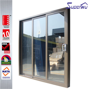 Superwu 100 series heavy sliding door 1.4mm wall thickness fire rated glass triple panels Aluminium sliding door with air vent