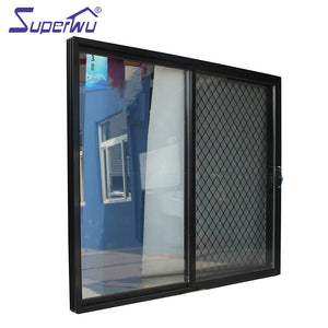 Superwu Black aluminium frame sliding door with security grill for safety