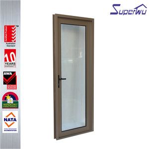 Superwu Aluminium profile new design NOA code security door unbreakable glass hinge door with grill