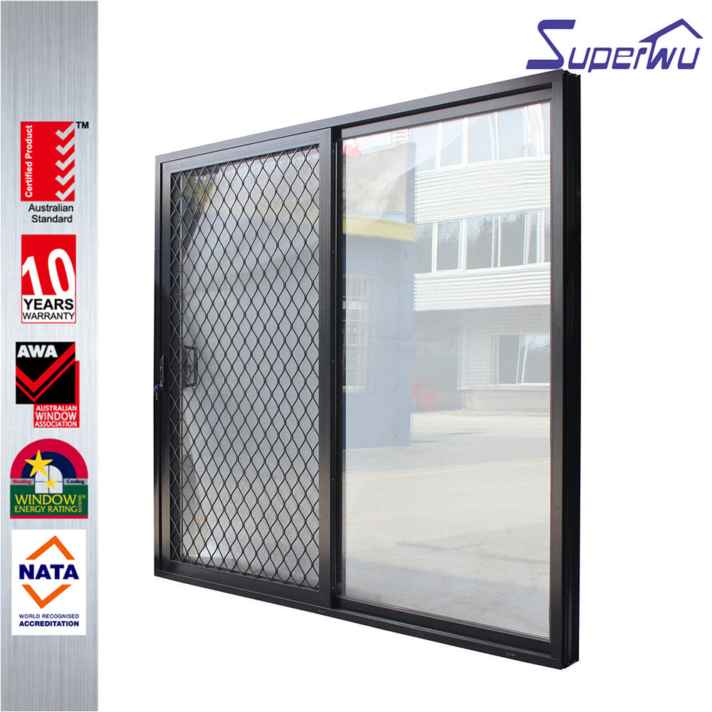 Superwu Stainless steel security mesh aluminium Cheap sliding door with double glass panel