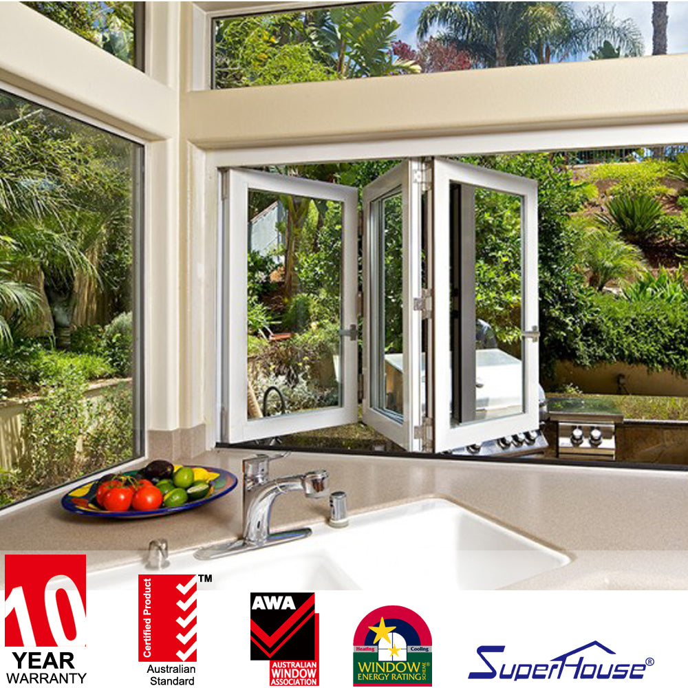 Suerhouse australia standard horizontal folding windows aluminium double glass folding frameless windows