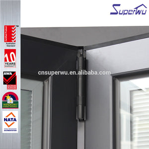 Superwu NFRC north American standard commercial thermal broken powder coating aluminum glass bi fold door with built in blinds