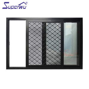 Superwu Standard Double Glass Toughened Sliding Window with Iron Grills USA Aluminum Alloy Office Building Modern Industrial Villa Park