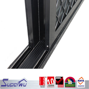 Superwu 2017 modern grill designs aluminum sliding door with large glass panel
