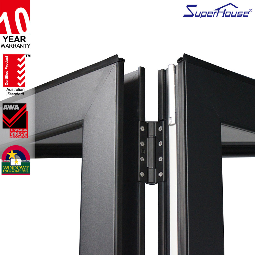 Suerhouse aluminium ykk foldable glass doors design transparent folding patio doors prices with AS2047 standard