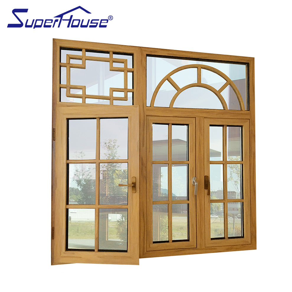 Suerhouse toughened glass aluminium round window half round windows casement alu wood windows