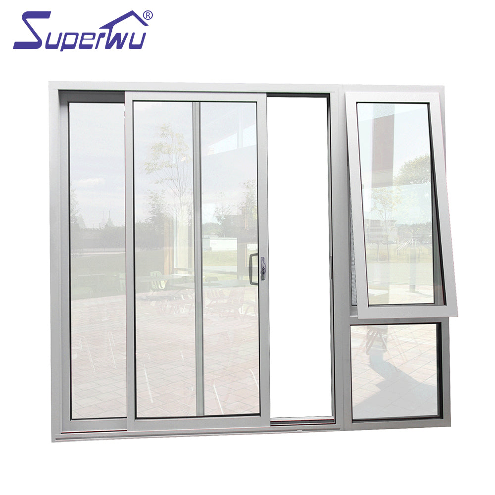 Superwu Front safety door design glass door double glass sliding door with awning window design