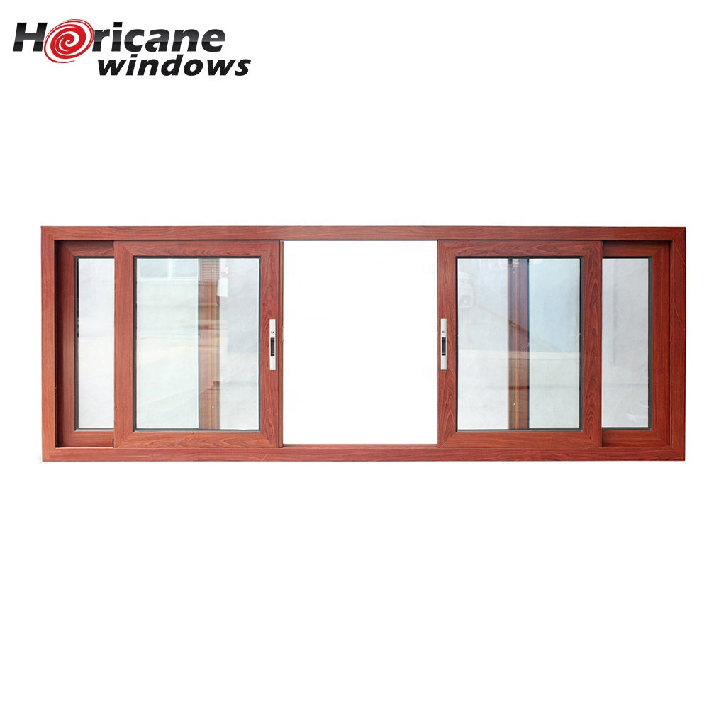 Superhouse Horizontal wooden white 4 panel tempered glass aluminium sliding windows with mosquito net