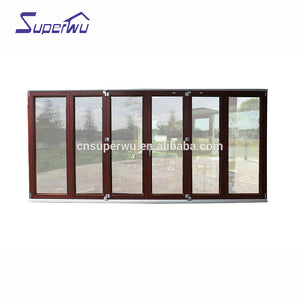 Superwu Soundproof thermal break wooden color Luxury Exterior Patio Lowes Glass Accordion Aluminium Bi-fold Doors