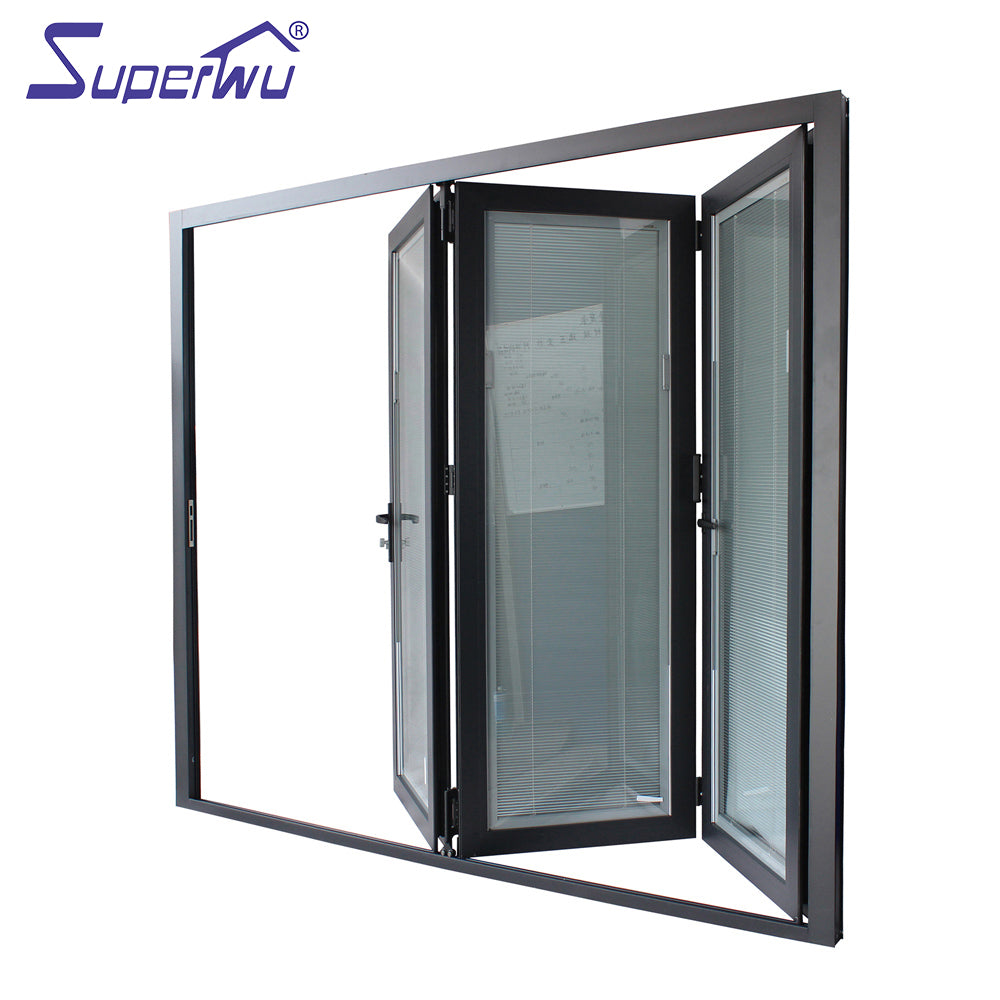 Superwu Miami-Dade County Approved Hurricane Certification Built-in shutter aluminium frame folding door for living room
