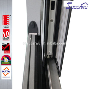 Superwu double panel tempered glass powder coated aluminum frame metal stained glass door