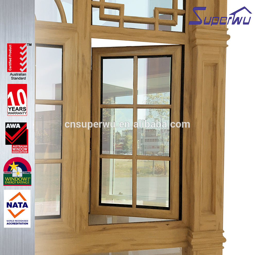 Superwu China style grill design aluminium arched casement window aluminum wooden casement window
