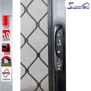 Superwu Black aluminium frame sliding door with security grill for safety