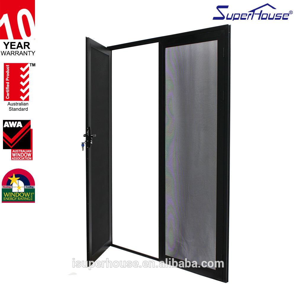Suerhouse China factory AS2047 standard fire rating Aluminium frame Stainless Steel Screen Double hinge doors External