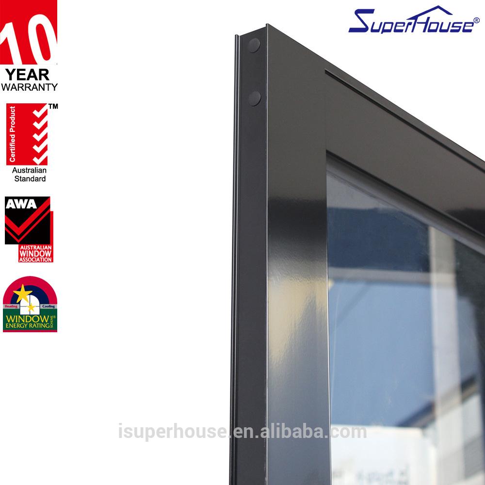 Superhouse Black aluminium low E glass hinged doors with blue sky