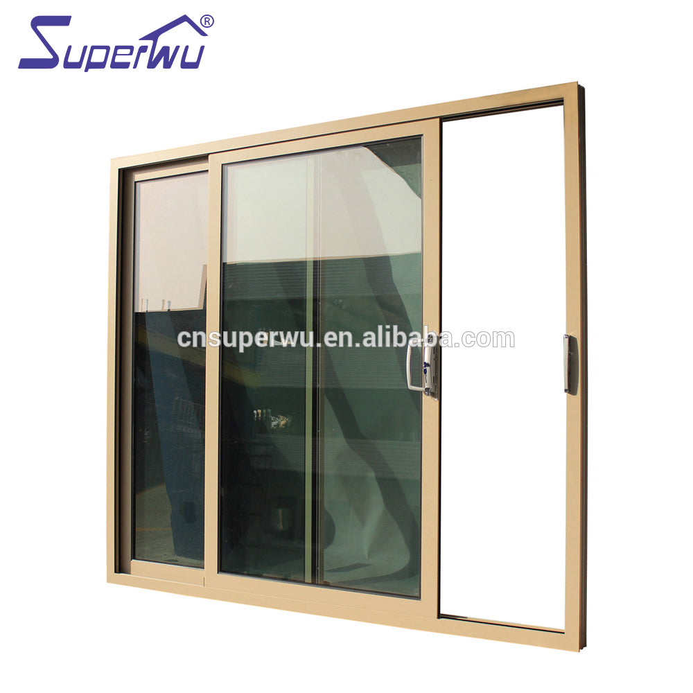 Superwu Aluminum commercial large triple tempered glass sliding door