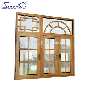 Superwu China style grill design aluminium arched casement window aluminum wooden casement window