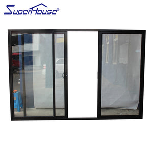 Superhouse Australian standard soundproof glazed 3 panel glass aluminium sliding door