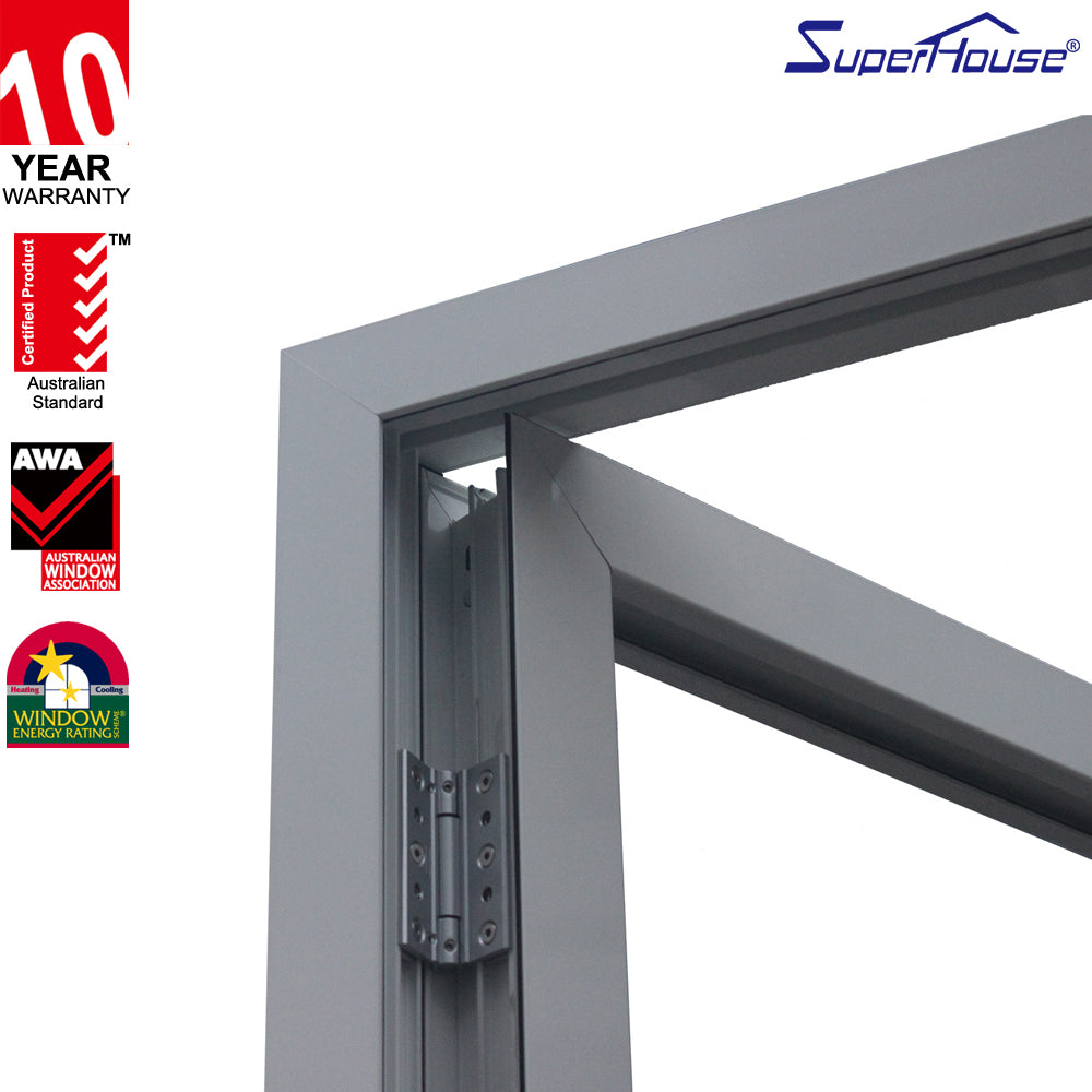 Superhouse Super view 532 style silver aluminium high reflective glass impact bifold doors
