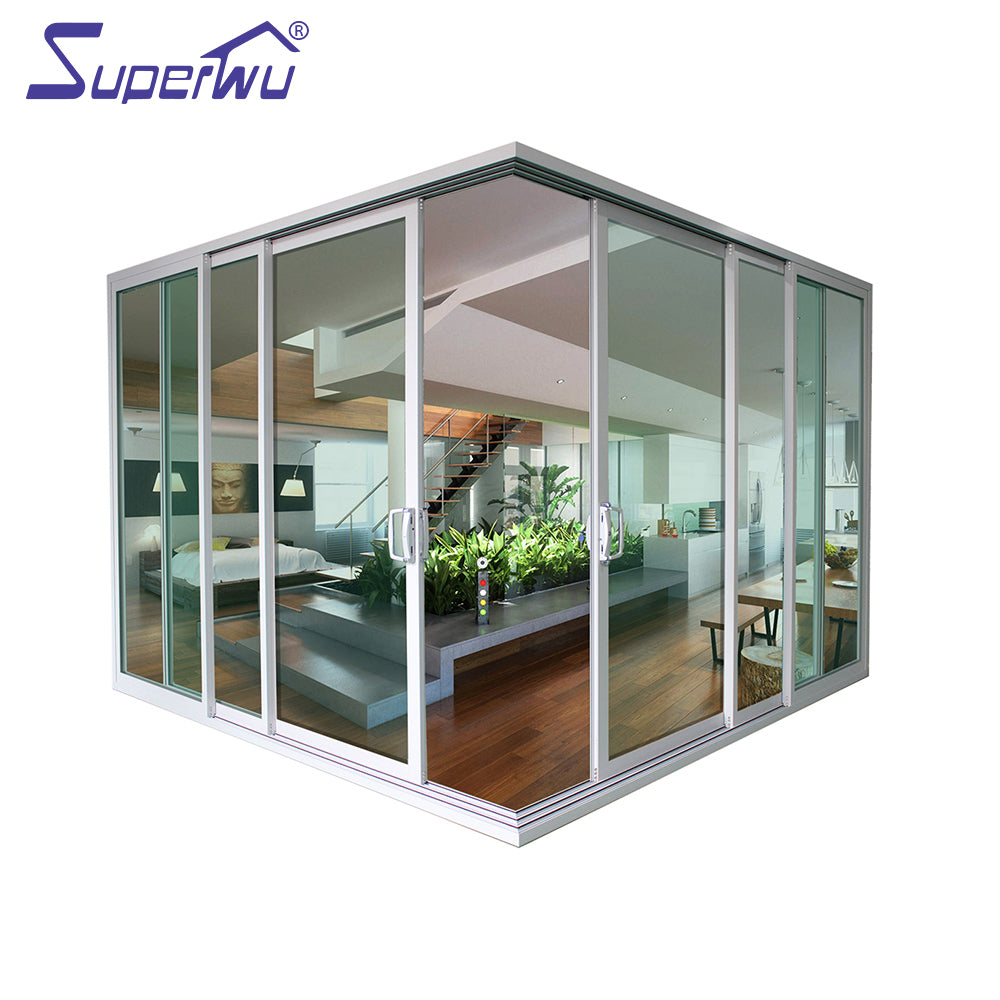 Superwu Solution to USA market commercial aluminium three rails six panels corner sliding doors