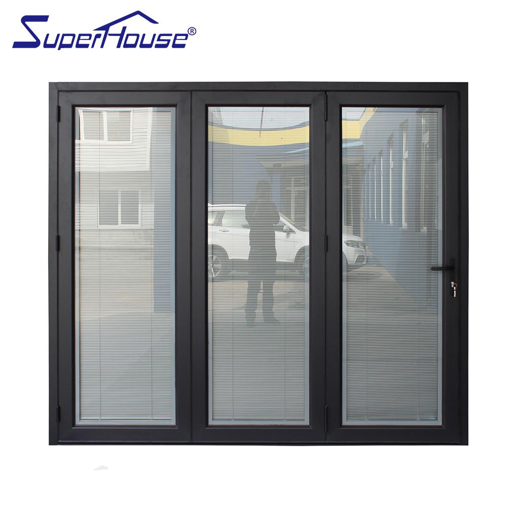 Superhouse AS2047 US NFRC AAMA standard aluminium bi-folding doors with insert blind soundproof door made in China