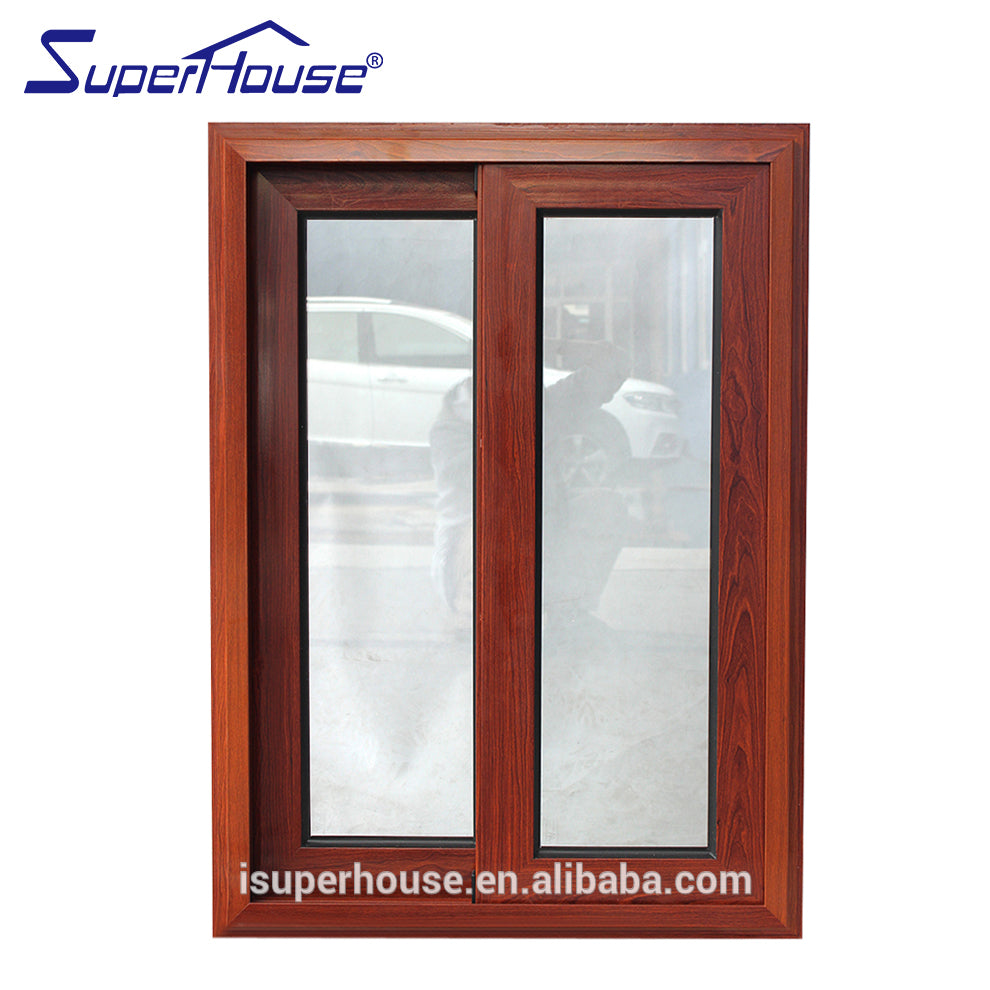 Superhouse Top Quality Wood Grain Modern Sound-proof Aluminum glass Sliding Windows Residential grade Interior