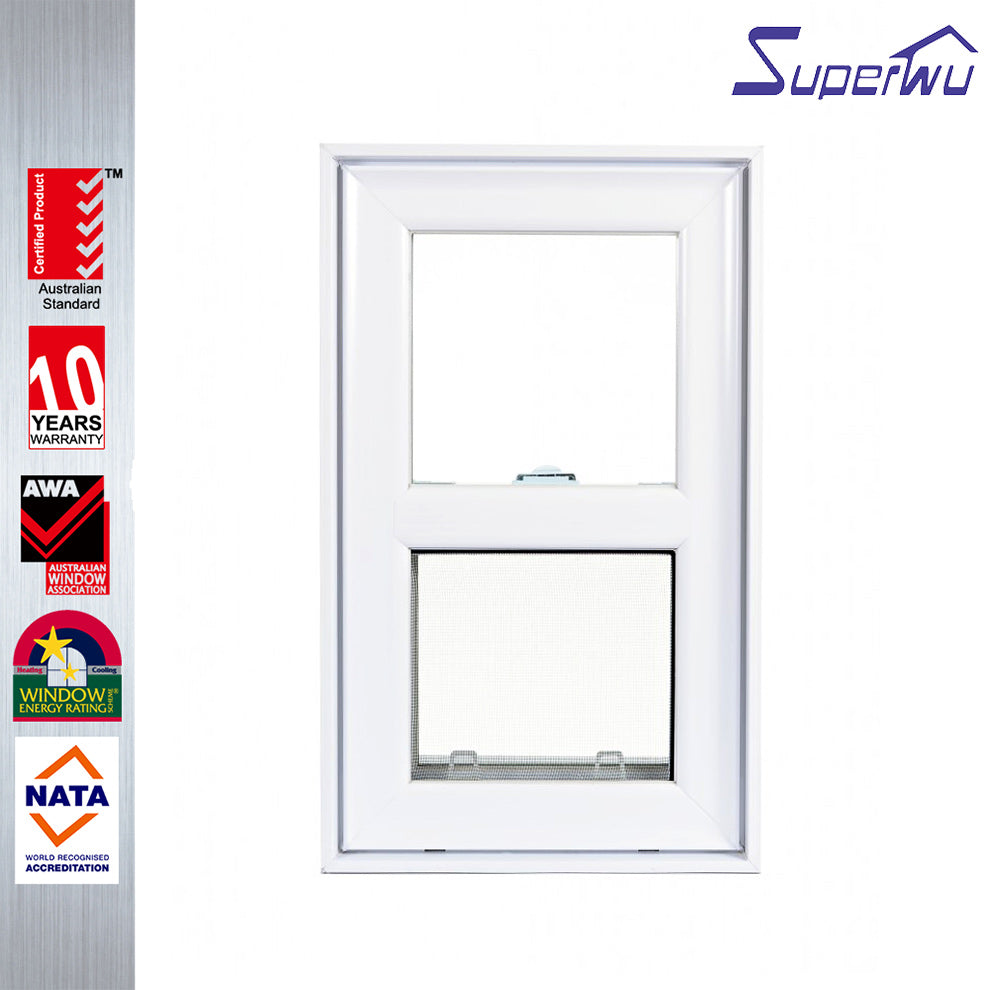 Superwu American style type pvc/upvc vinyl single hung window with tempered clear glass