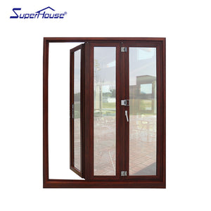 Superhouse Wooden clad aluminium profile bi-folding accordion door foldable glass door meet AS/AU standard