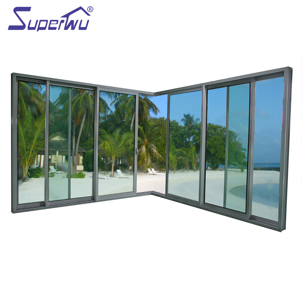 Superwu Solution to USA market commercial aluminium three rails six panels corner sliding doors