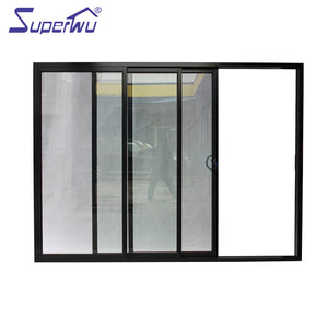 Superwu Cheap sound insulation commercial aluminum three rail double glass sliding doors