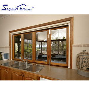 Superhouse aluminium frame sliding glass window wooden grain design